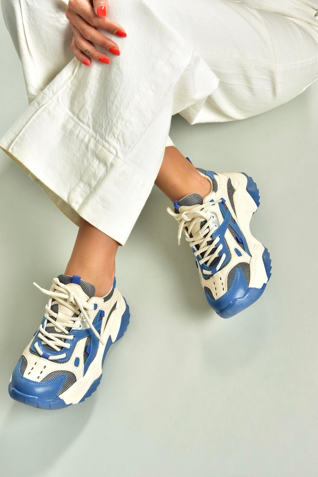 V312613509 Mavi/Bej Spor Ayakkabı Sneakers