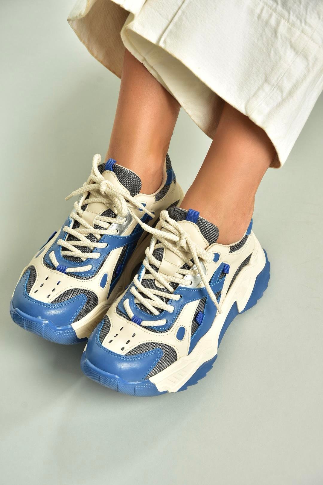 V312613509 Mavi/Bej Spor Ayakkabı Sneakers