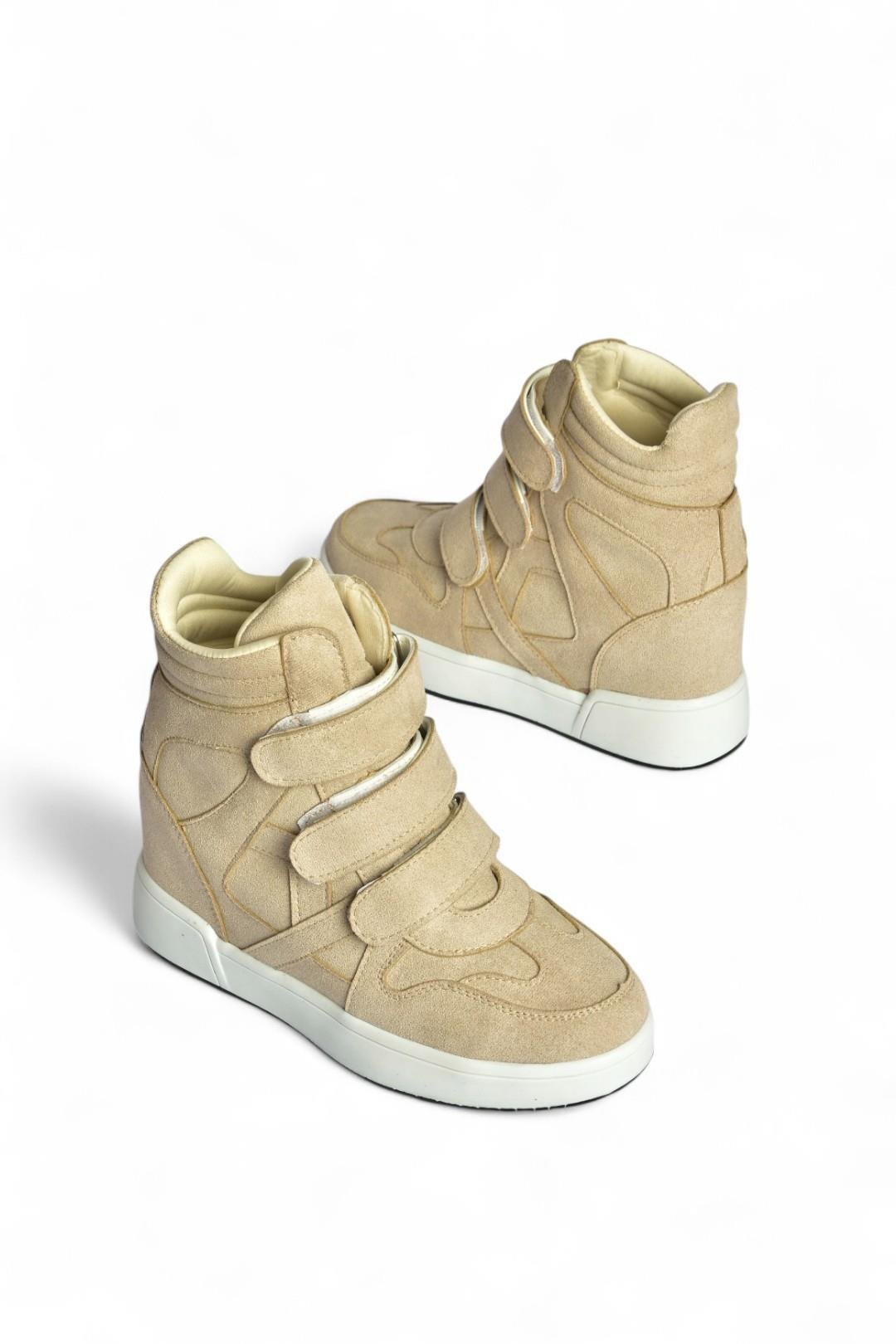 V367856002 Bej Süet Gizli Topuklu Cırtlı Spor Bot