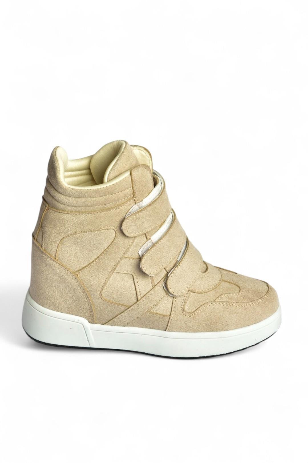 V367856002 Bej Süet Gizli Topuklu Cırtlı Spor Bot