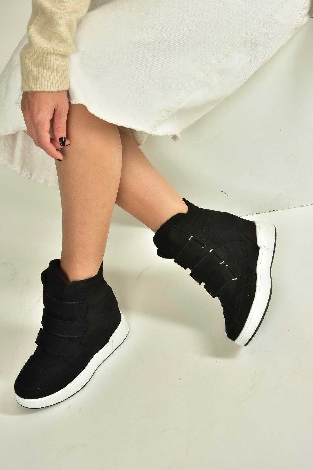 V367856002 Siyah Süet Gizli Topuklu Cırtlı Spor Bot