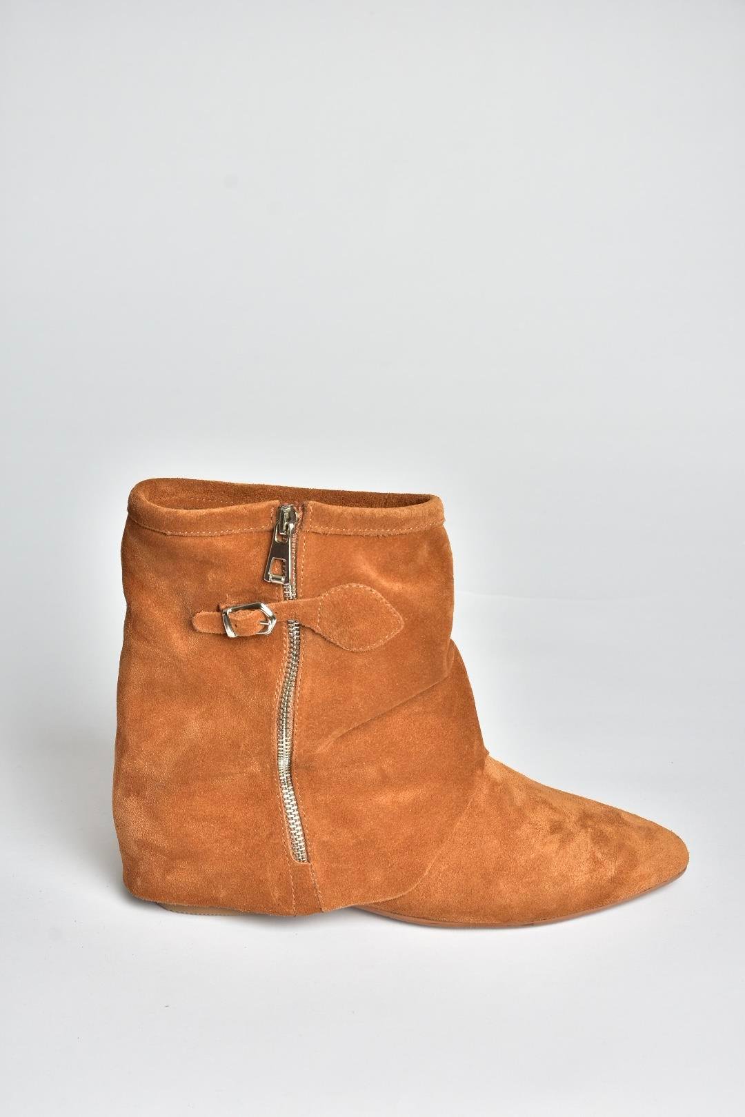 V380614202 Taba Hakiki Deri Süet Fermuar Detaylı Günlük Kadın Bot