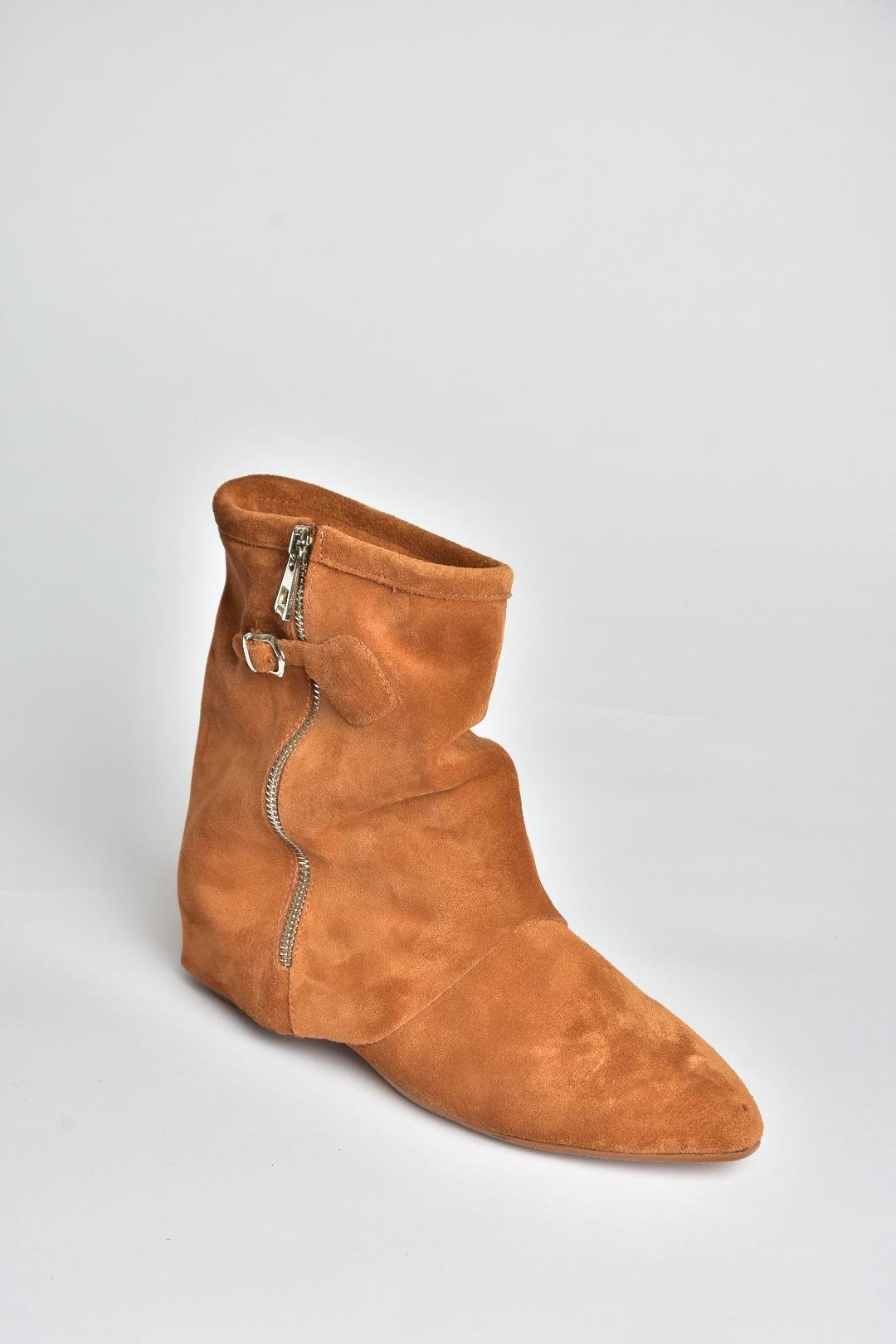 V380614202 Taba Hakiki Deri Süet Fermuar Detaylı Günlük Kadın Bot