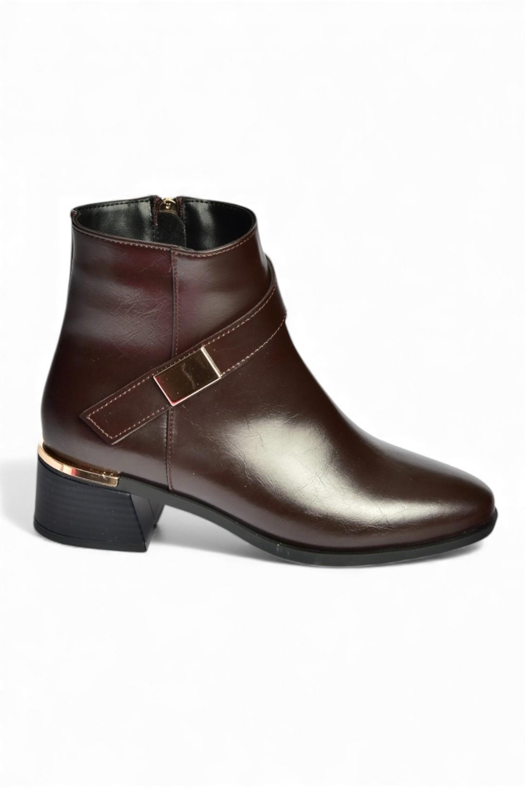 V518047009 Kahverengi Kalın Alçak Topuklu Kadın Bot