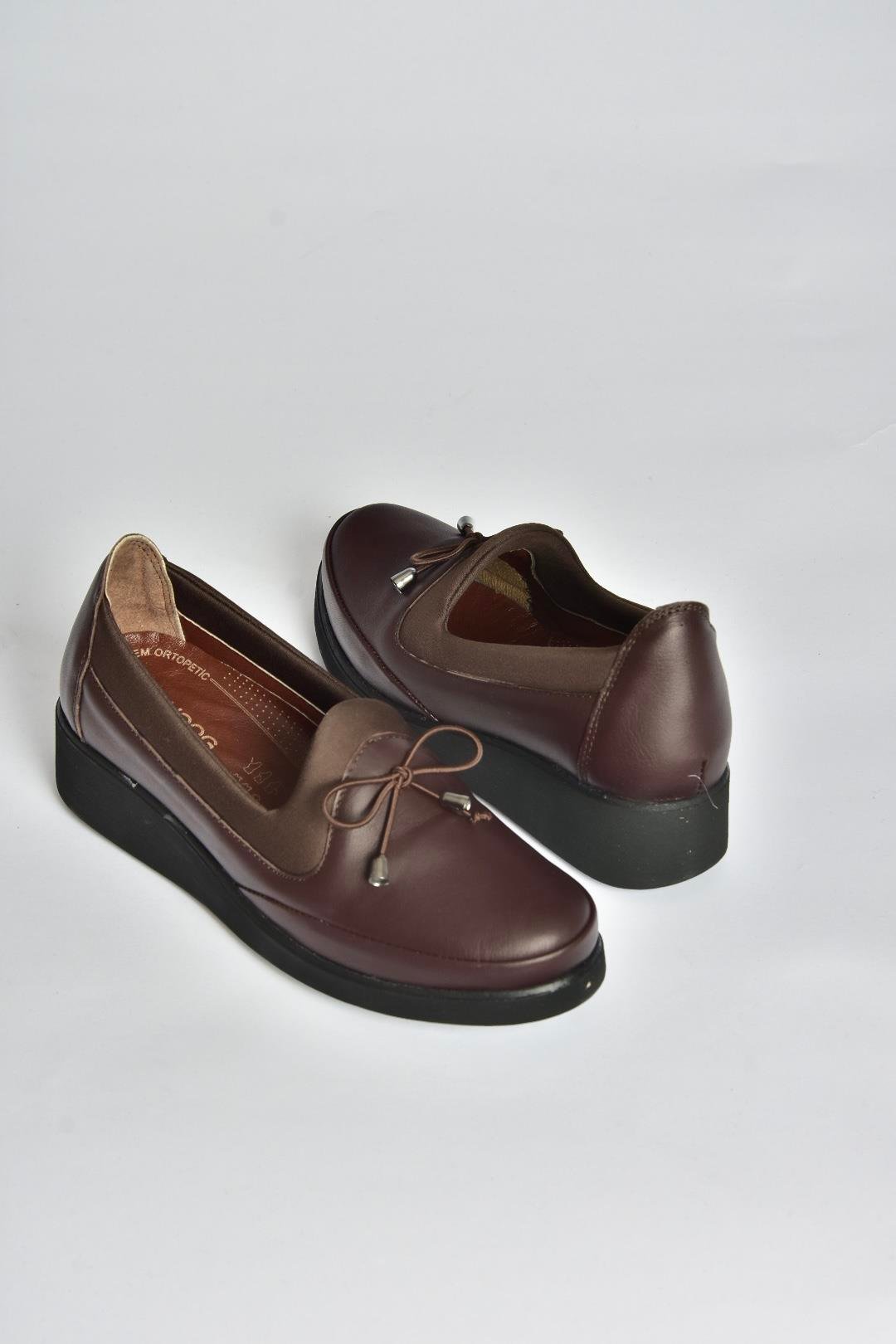 V555075003 Kahverengi Hakiki Deri Comfort Ortopedik Taban Kadın Ayakkabı