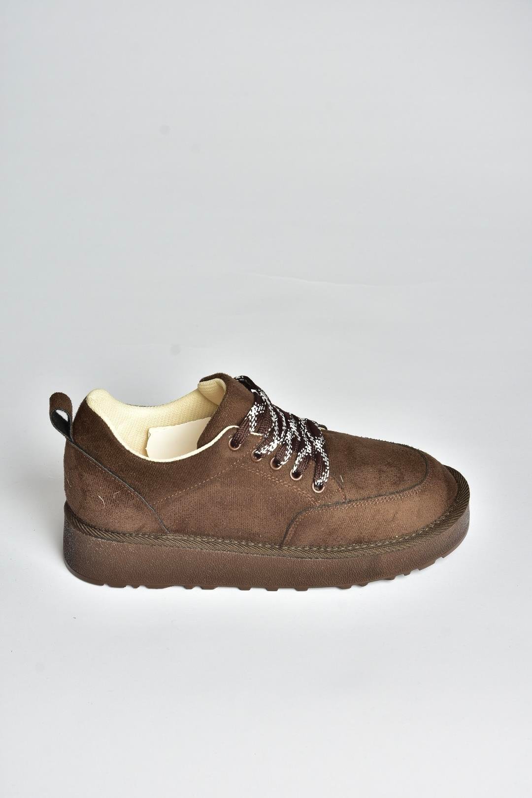 V602045402 Kahverengi Süet Süet Kalın Tabanlı Günlük Kadın Ayakkabı