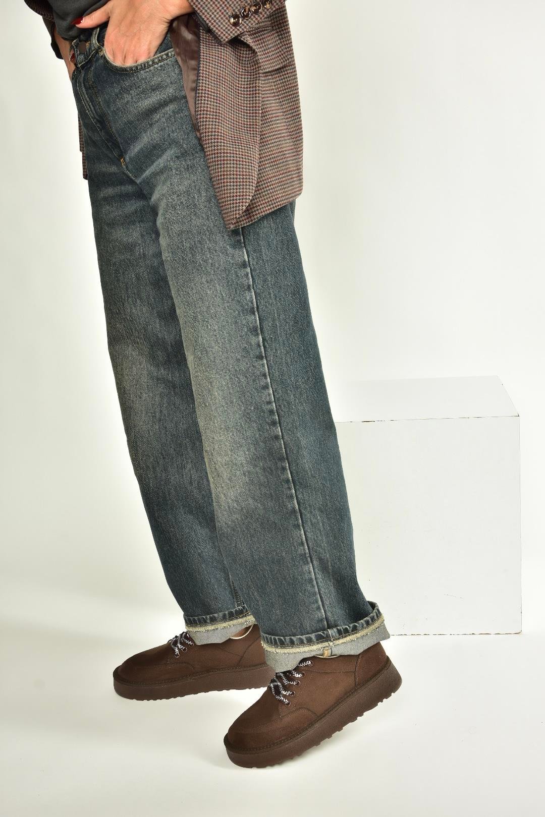 V602045402 Kahverengi Süet Süet Kalın Tabanlı Günlük Kadın Ayakkabı