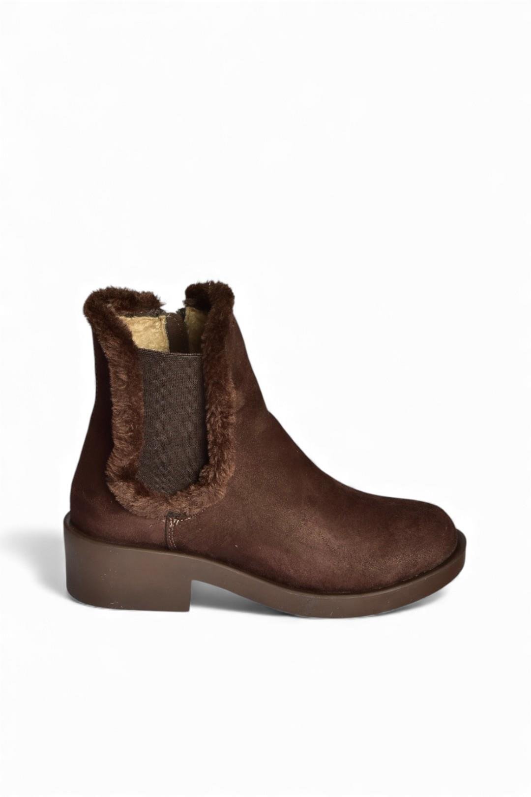 V674121402 Kahverengi İçi Kürklü Alçak Topuklu Kadın Bot