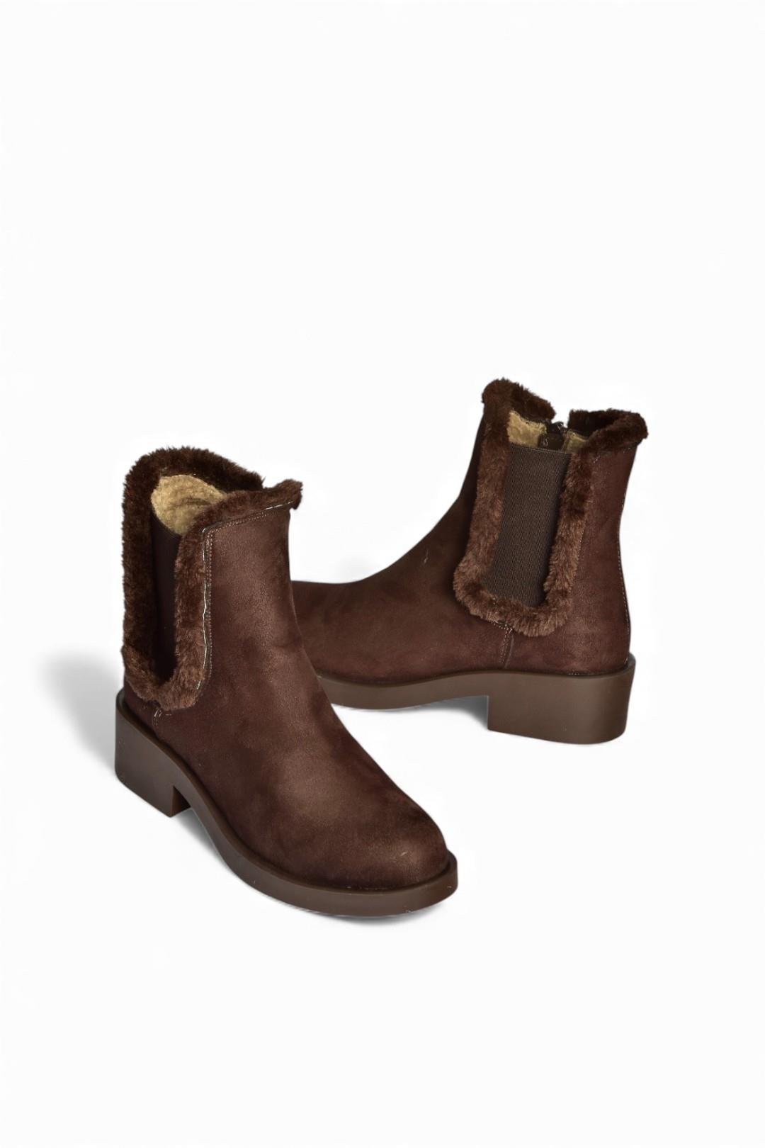 V674121402 Kahverengi İçi Kürklü Alçak Topuklu Kadın Bot