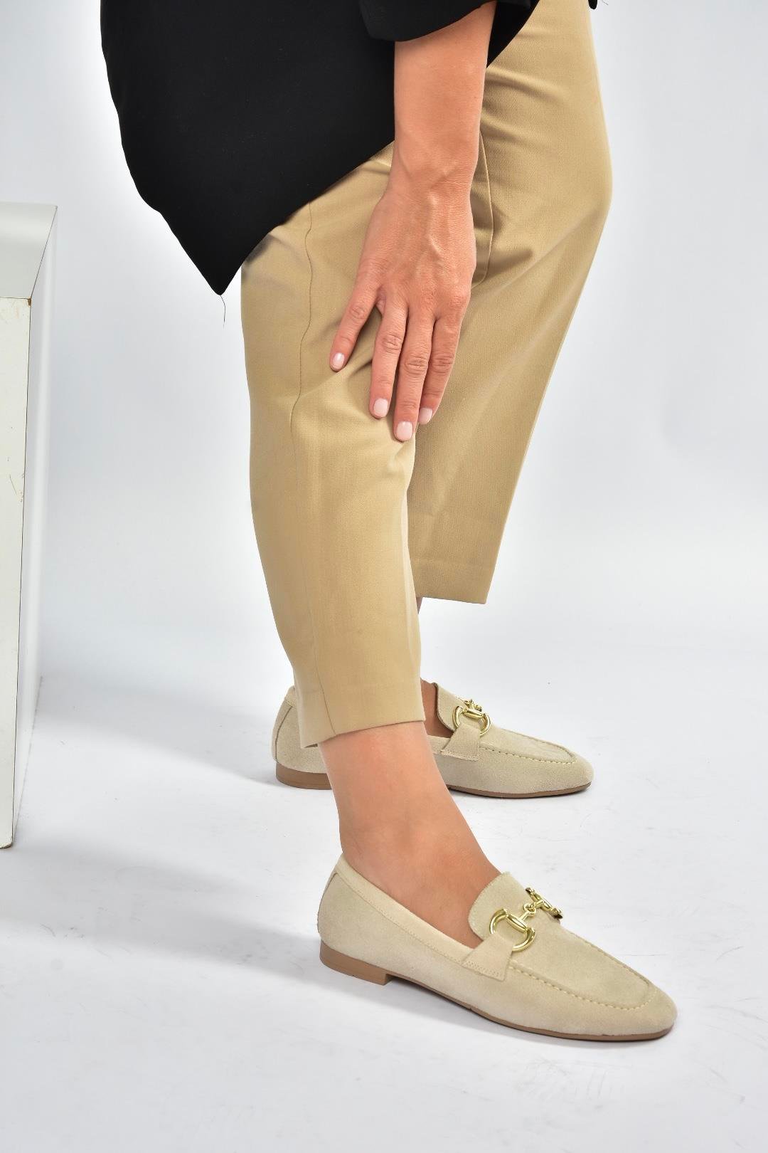 V780161202 Bej Süet Günlük Kadın Ayakkabı