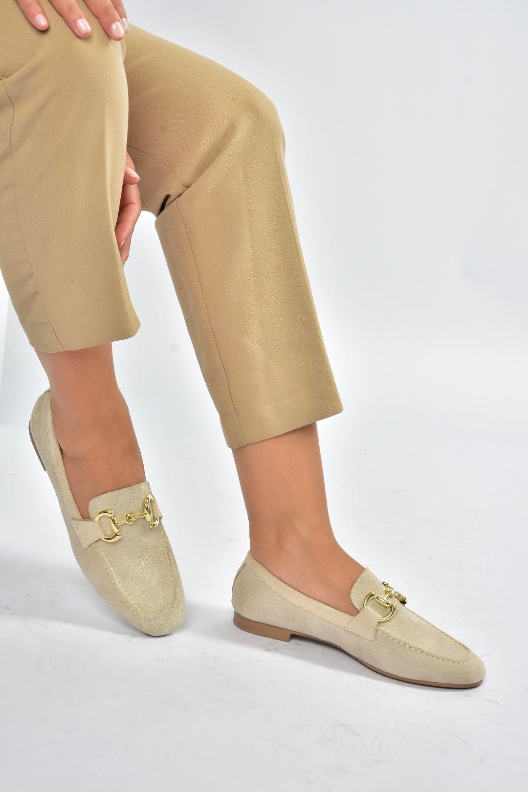 V780161202 Bej Süet Günlük Kadın Ayakkabı
