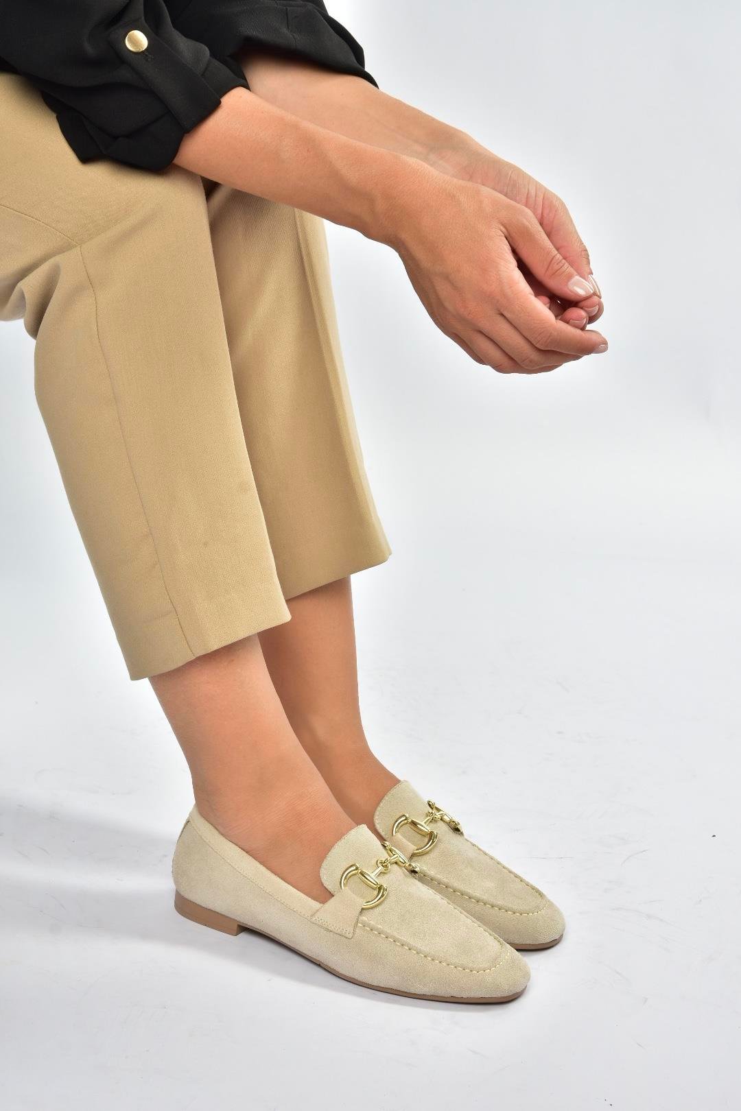 V780161202 Bej Süet Günlük Kadın Ayakkabı