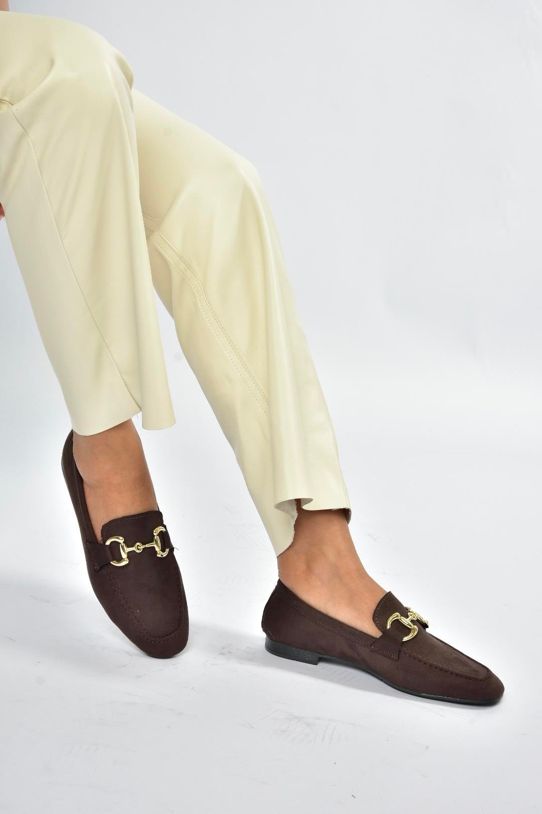 V780161202 Kahverengi Süet Günlük Kadın Ayakkabı