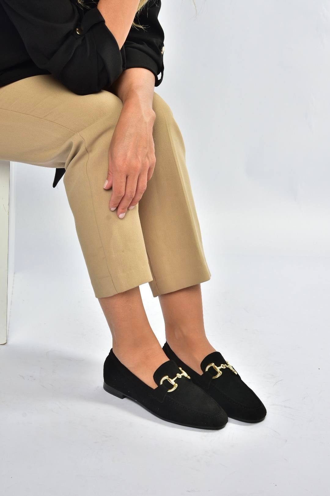 V780161202 Siyah Süet Günlük Kadın Ayakkabı