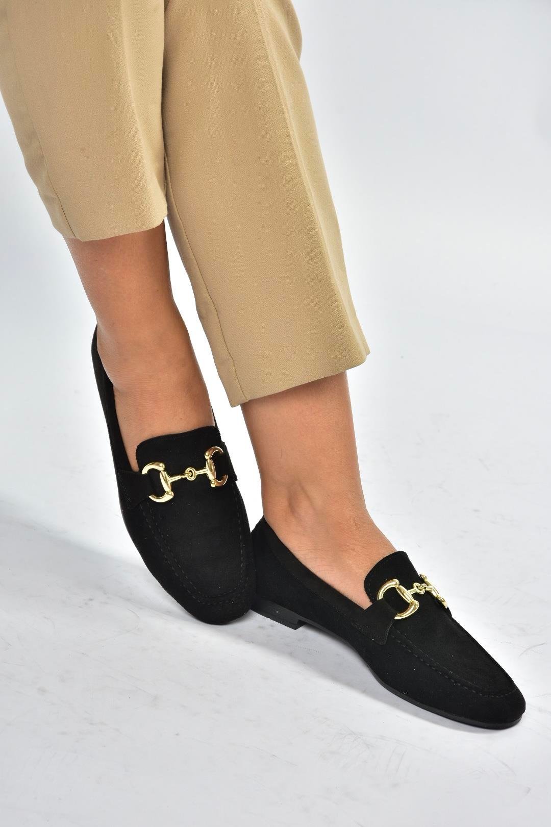 V780161202 Siyah Süet Günlük Kadın Ayakkabı