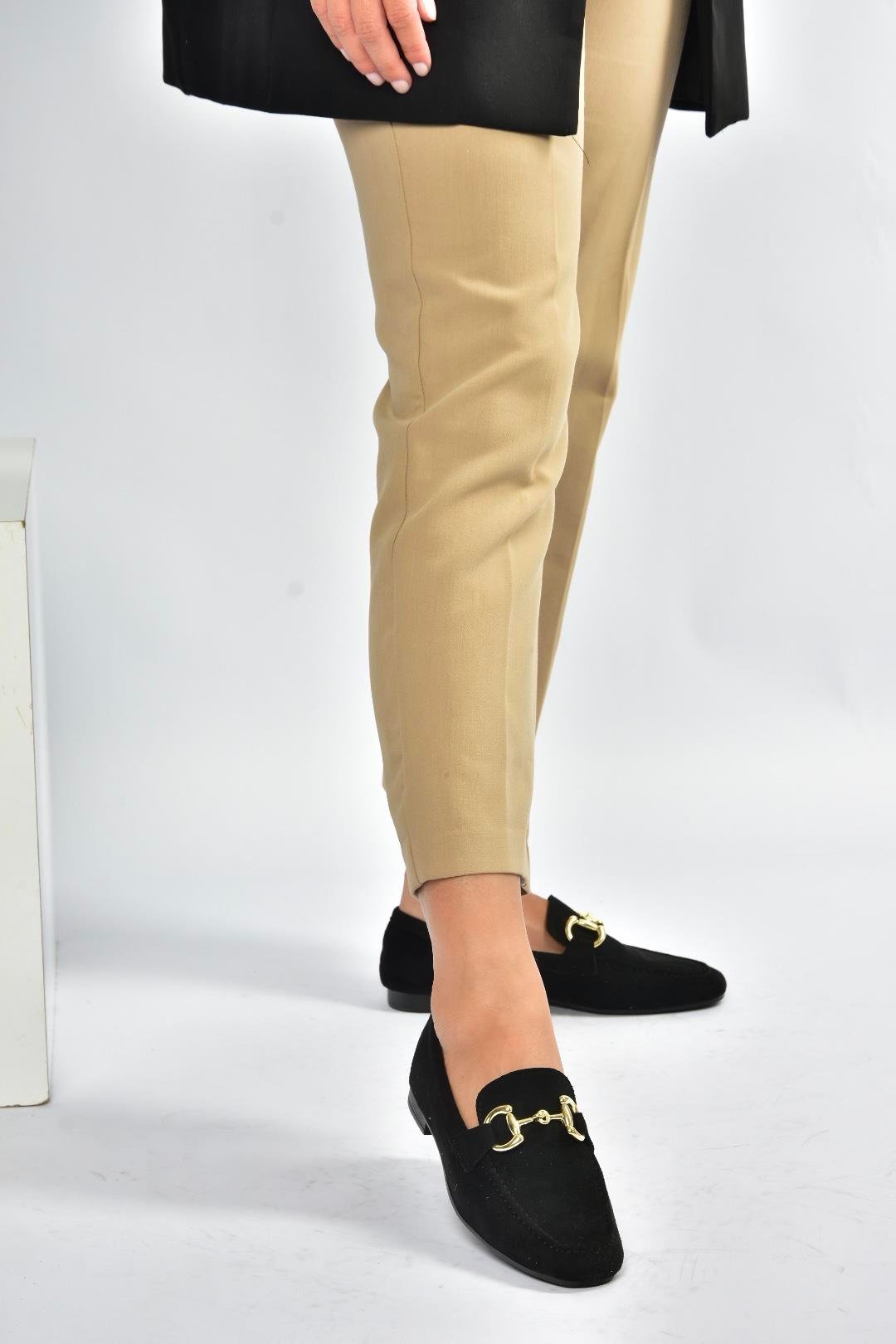 V780161202 Siyah Süet Günlük Kadın Ayakkabı