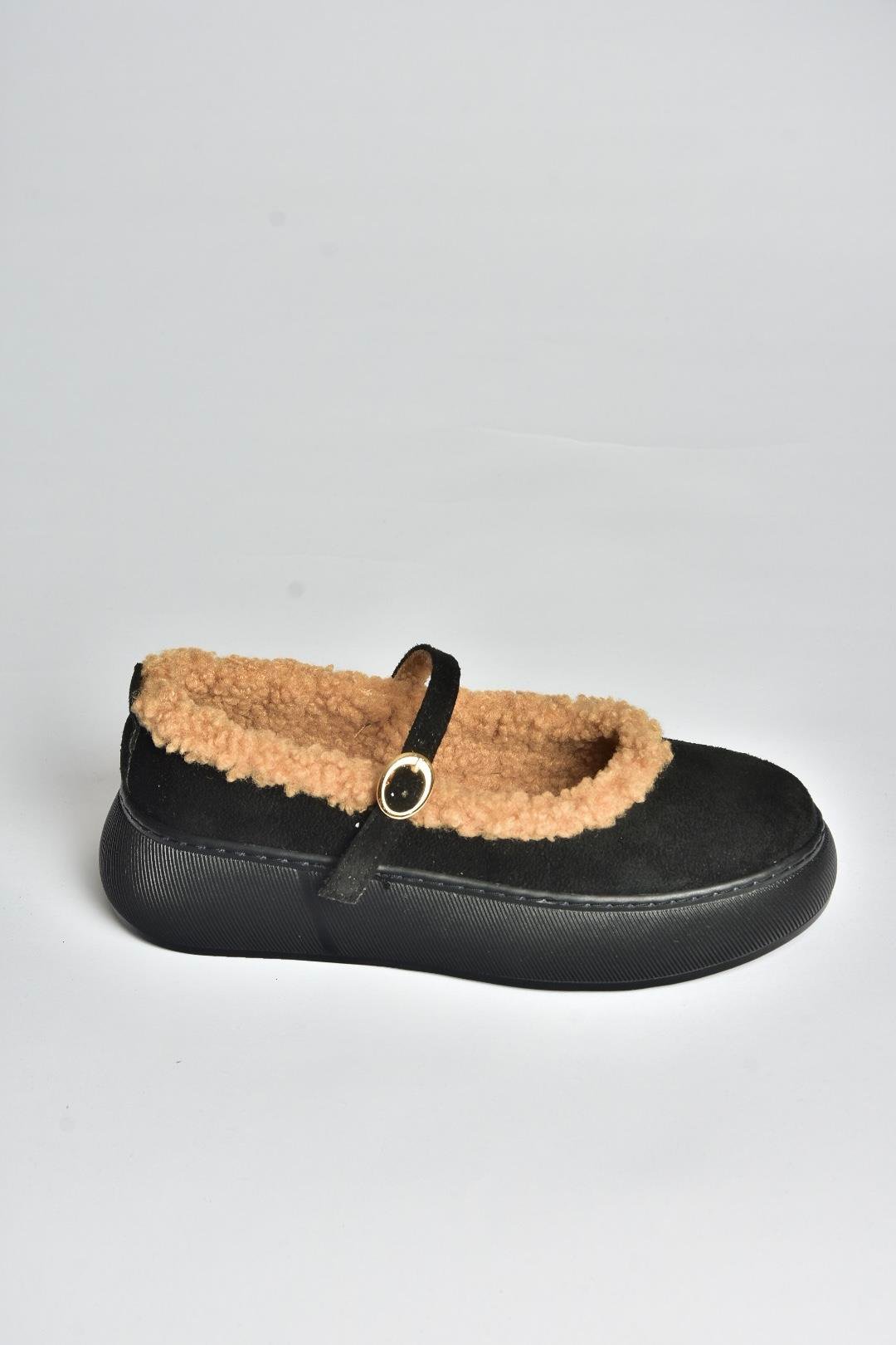 V811269502 Siyah Süet İçi Kürklü Günlük Kadın Ayakkabı