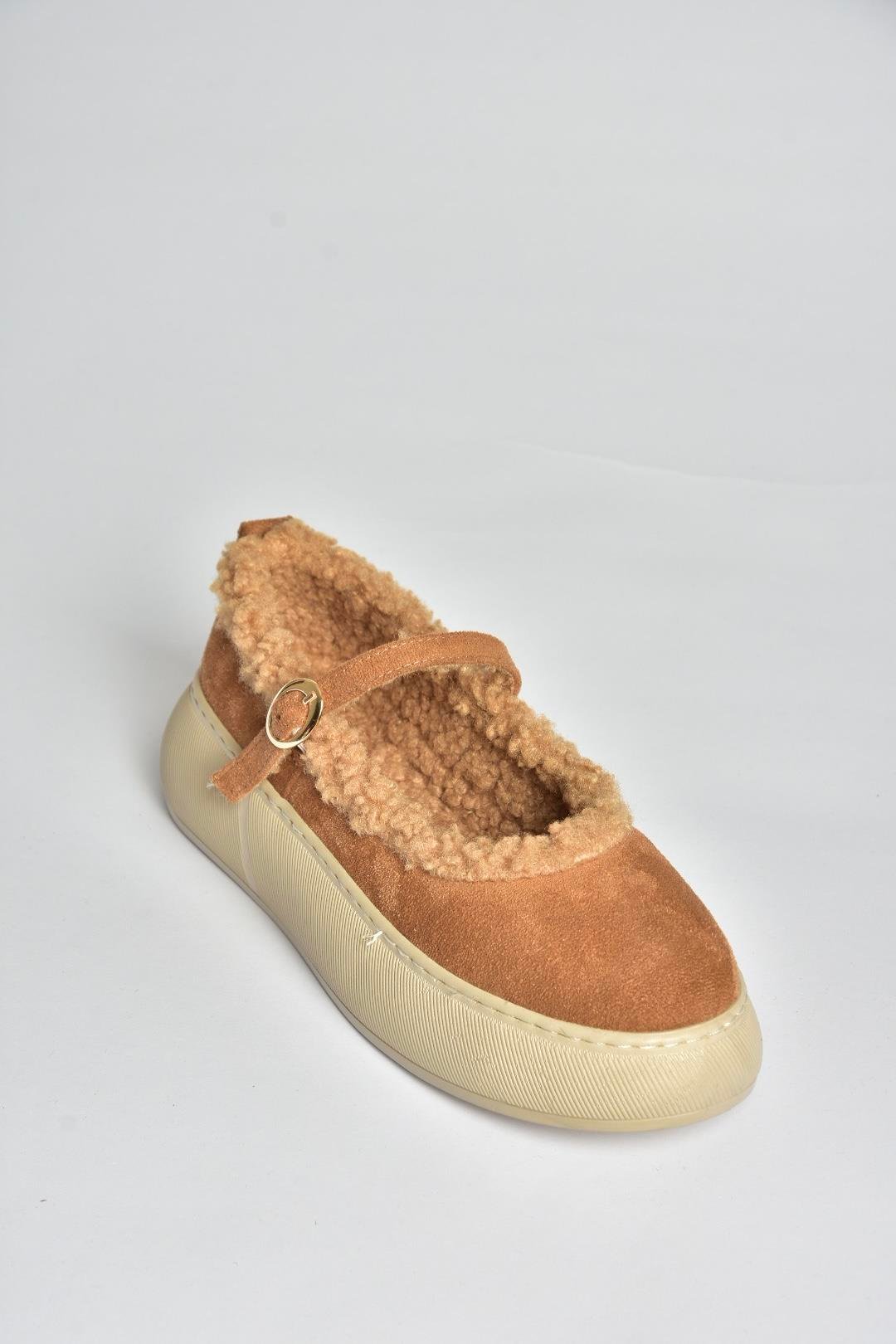 V811269502 Taba Süet İçi Kürklü Günlük Kadın Ayakkabı