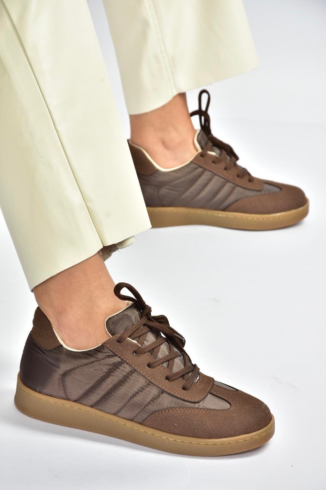 V820104404 Kahverengi Kumaş Spor Ayakkabı Sneakers