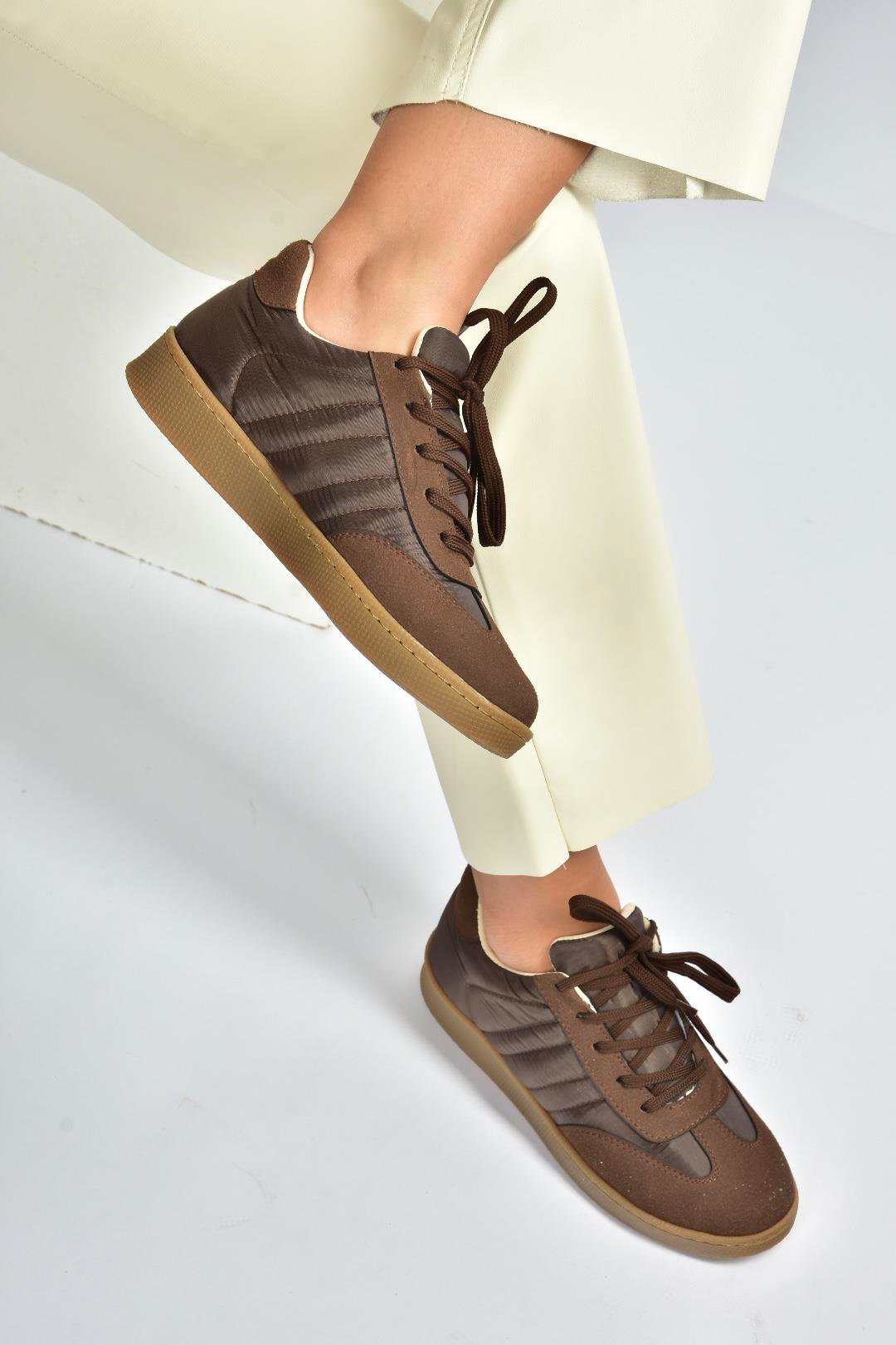 V820104404 Kahverengi Kumaş Spor Ayakkabı Sneakers