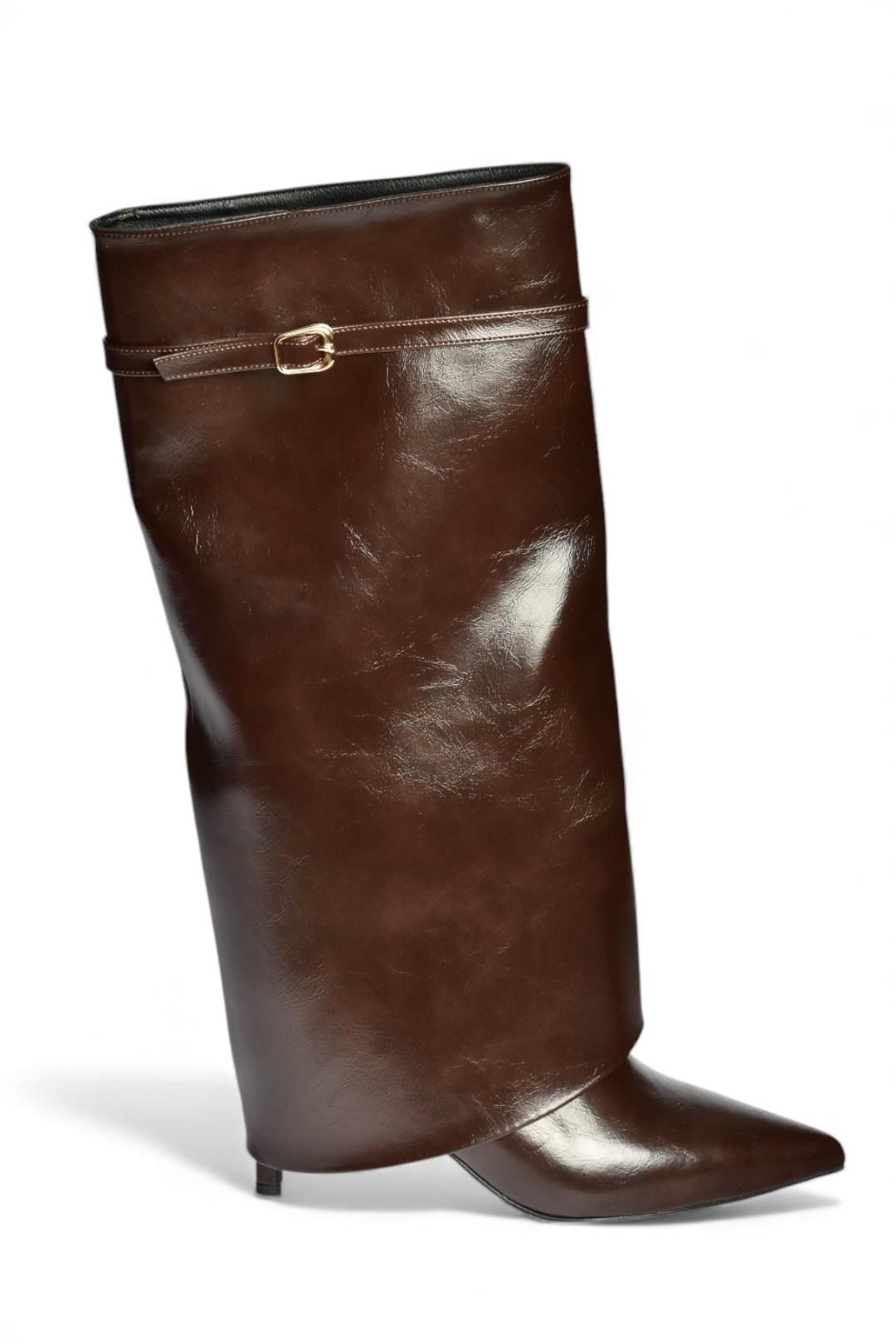 V820141860 Kahverengi Rustik İnce Topuklu Kadın Çizme