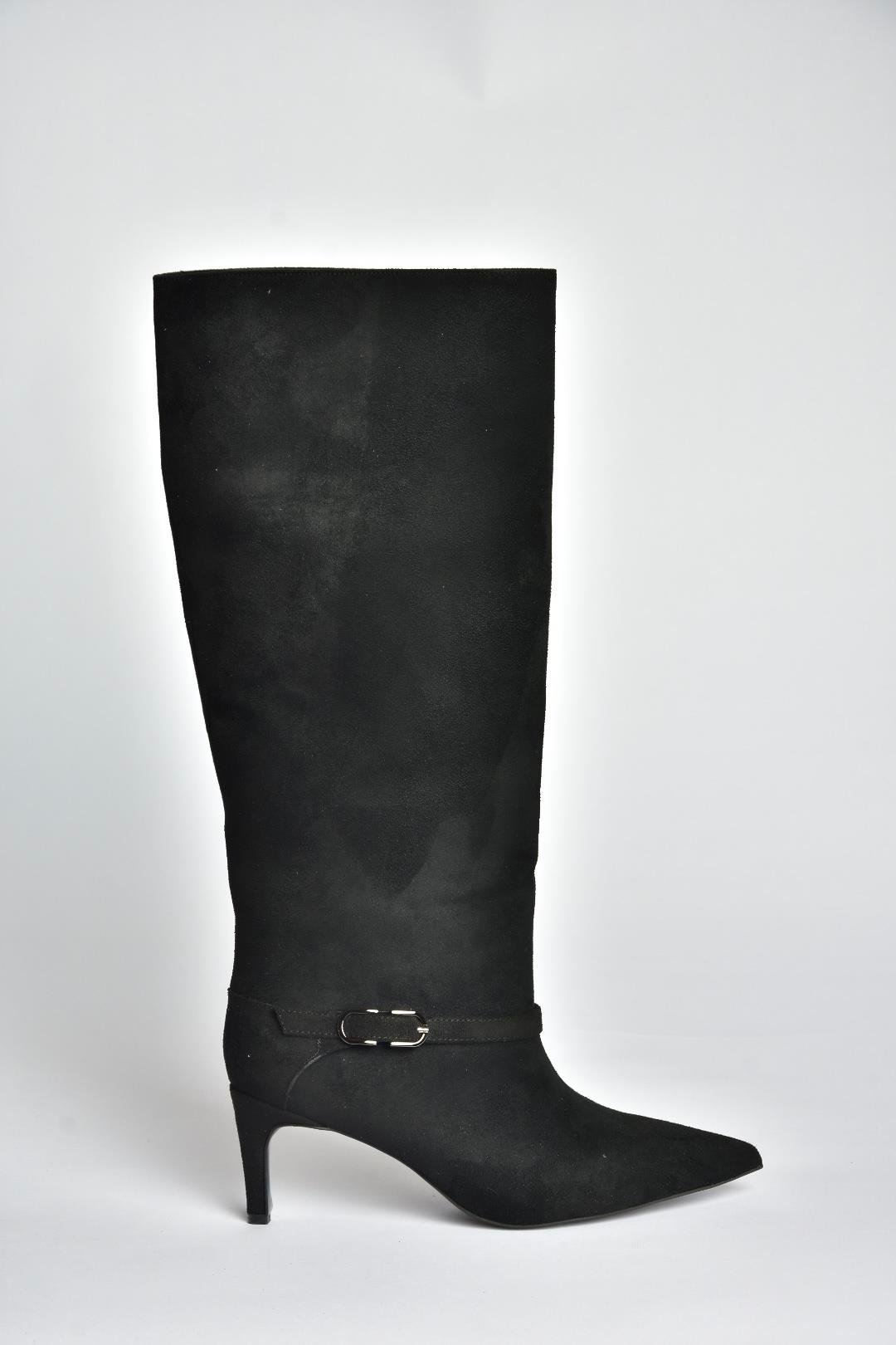 V820143202 Siyah Süet İnce Topuklu Klasik Kadın Çizme