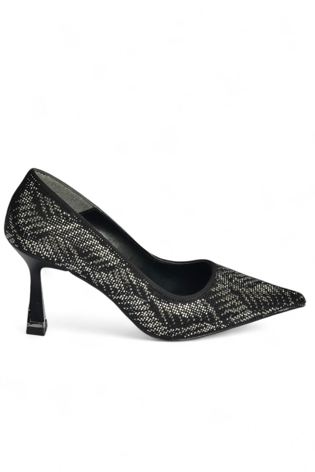 V820177009 Siyah Taş Detaylı Kalın Topuklu Kadın Abiye Ayakkabı