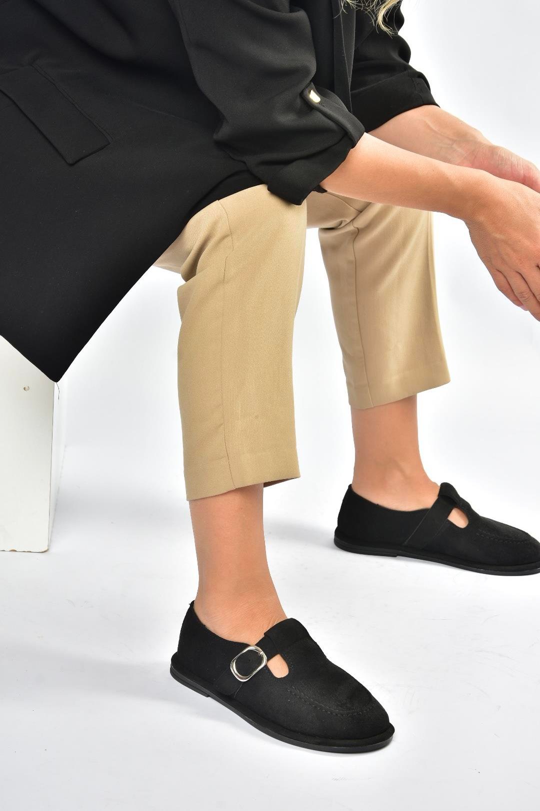 V846871002 Siyah Süet Günlük Kadın Ayakkabı