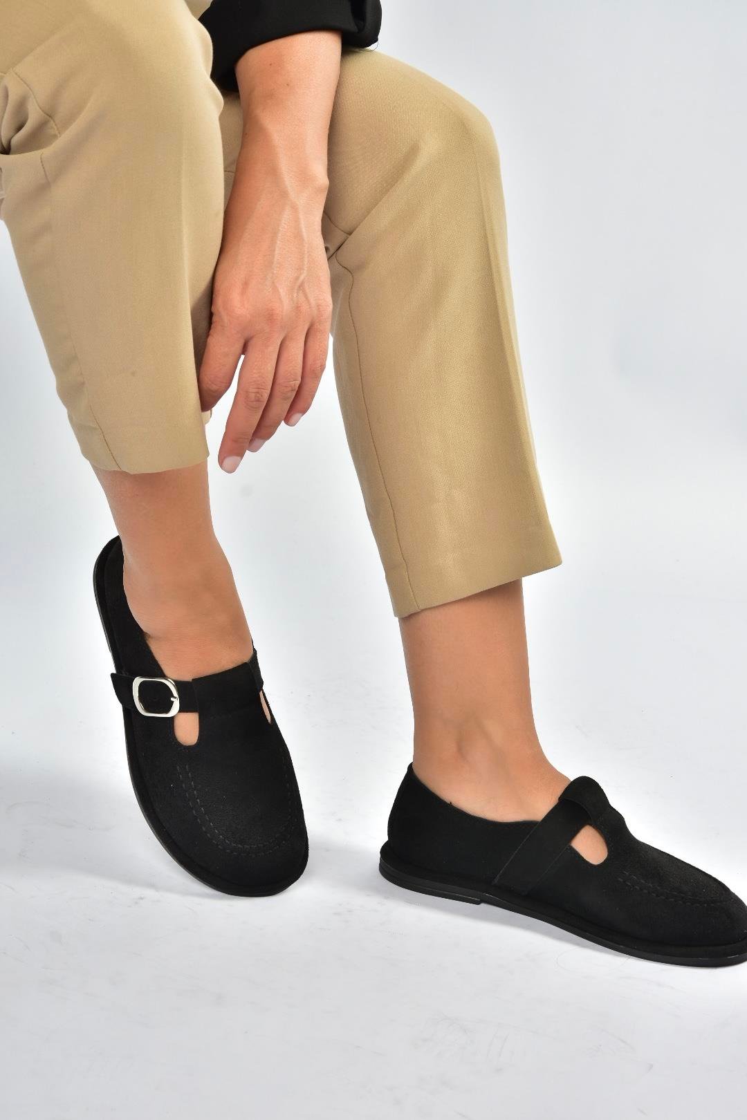 V846871002 Siyah Süet Günlük Kadın Ayakkabı