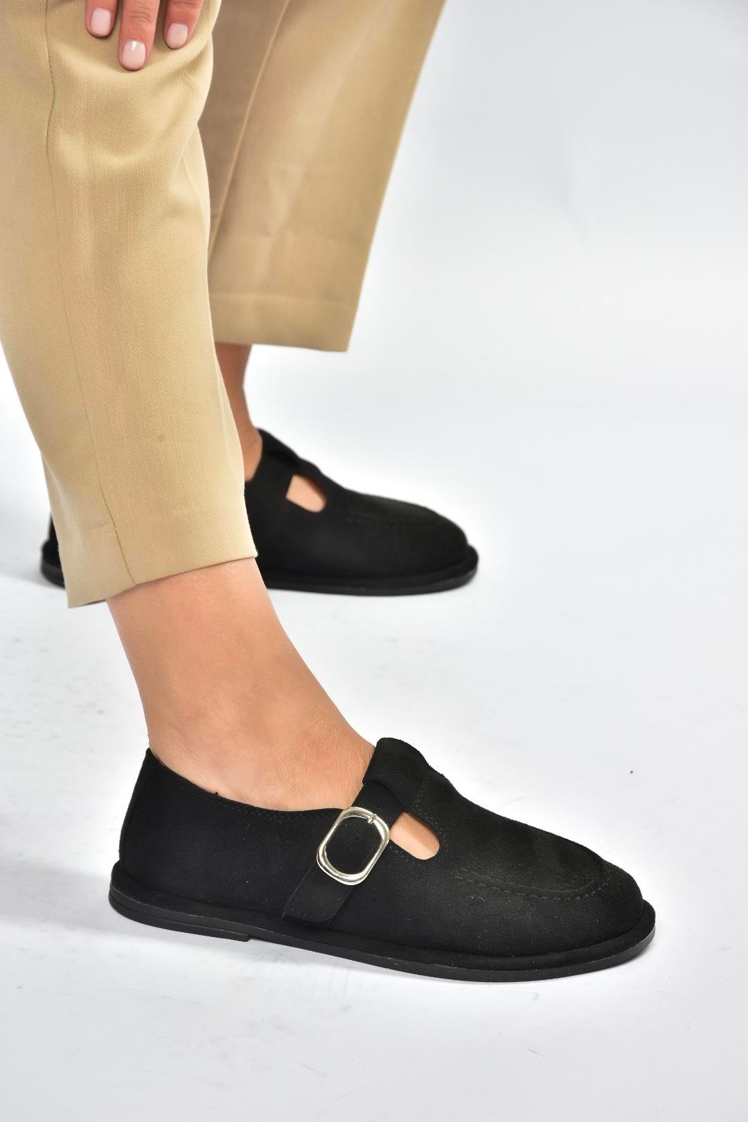 V846871002 Siyah Süet Günlük Kadın Ayakkabı