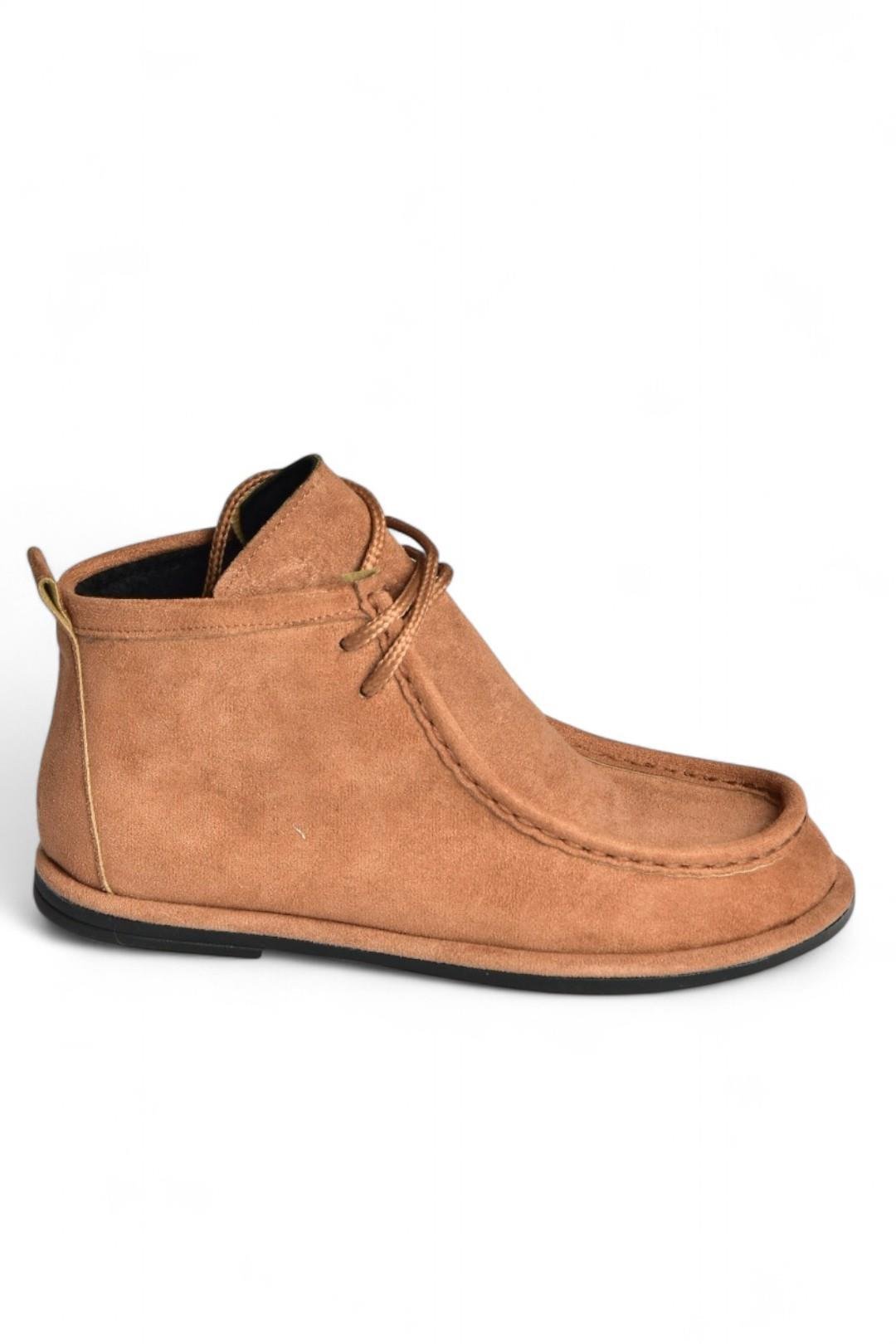 V846926302 Taba Süet Düz Tabanlı Bağcıklı Kadın Bot