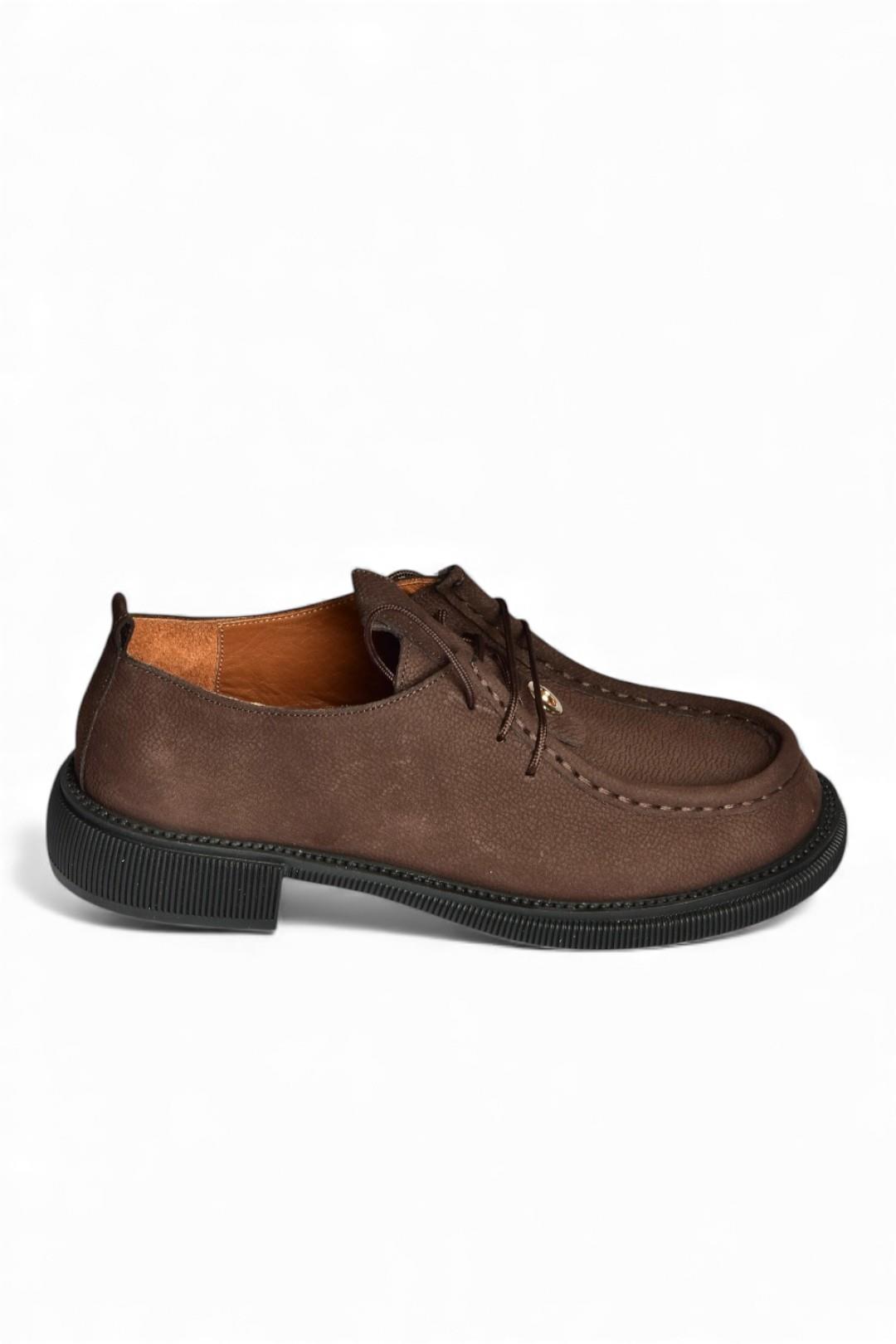 V944085601 Kahverengi Hakiki Deri Nubuk Bağcıklı Günlük Kadın Ayakkabı