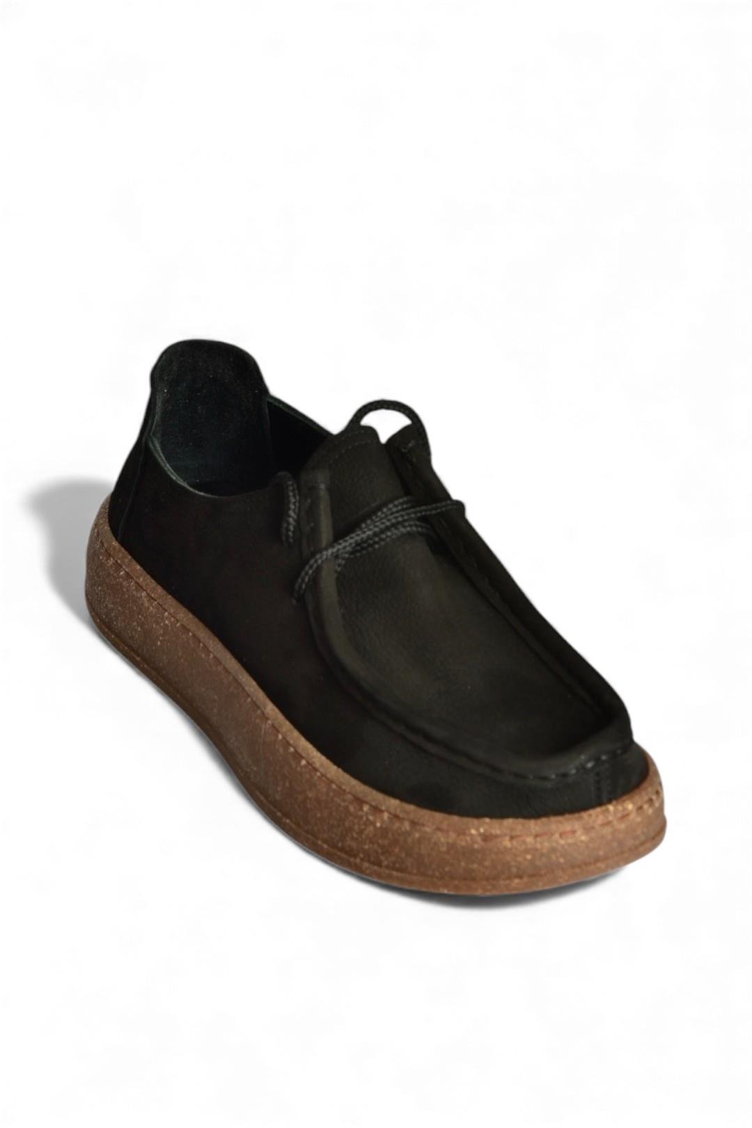 V944092701 Siyah Hakiki Deri Nubuk Günlük Ayakkabı