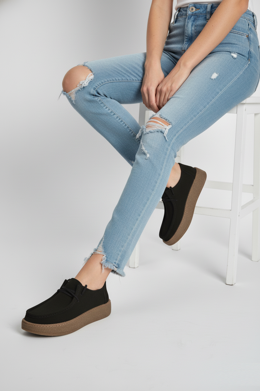 V944092701 Siyah Hakiki Deri Nubuk Günlük Ayakkabı