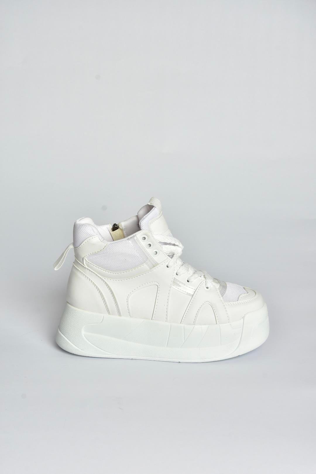 V973019109 Beyaz Kalın Tabanlı Kadın Spor Ayakkabı Sneakers