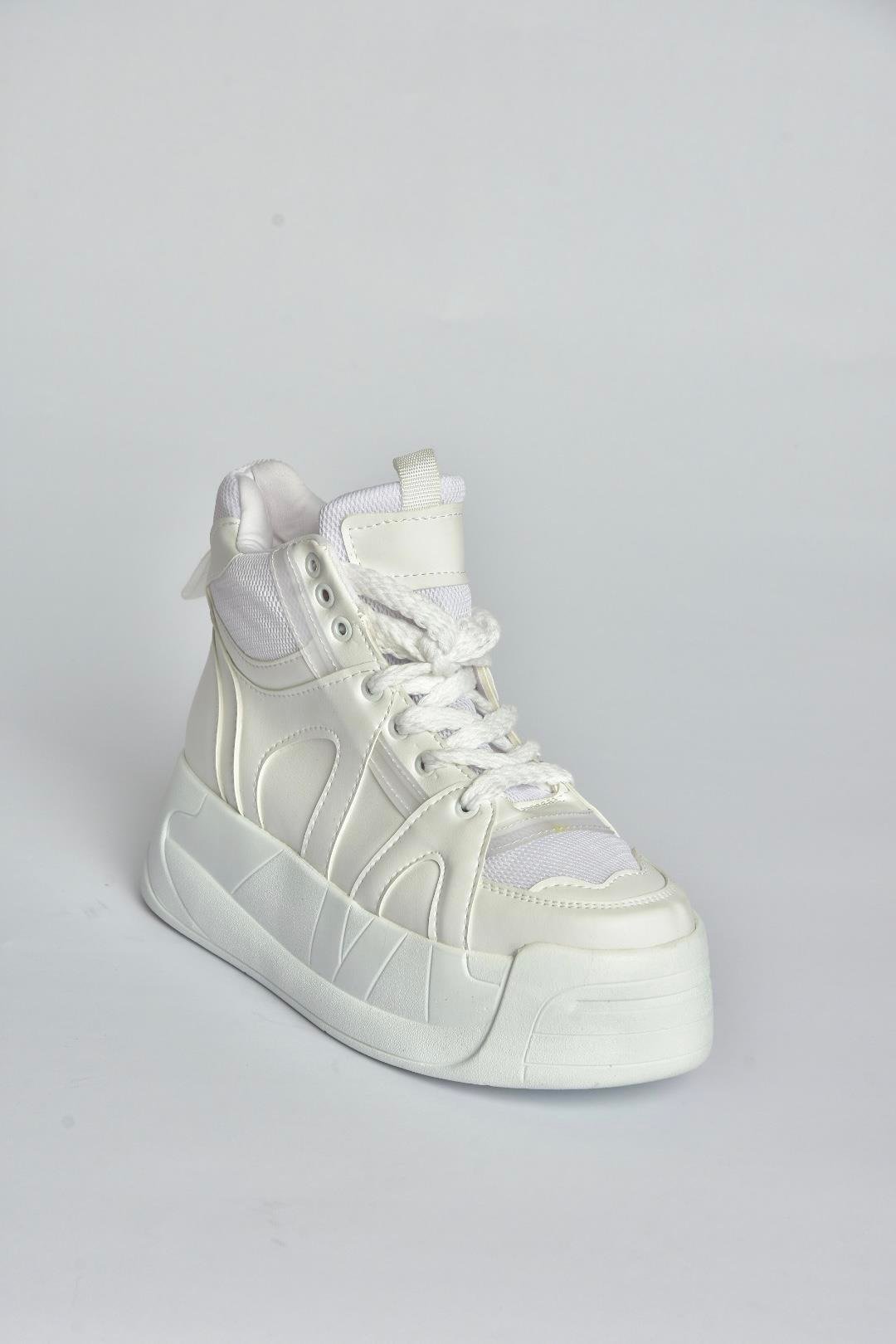 V973019109 Beyaz Kalın Tabanlı Kadın Spor Ayakkabı Sneakers