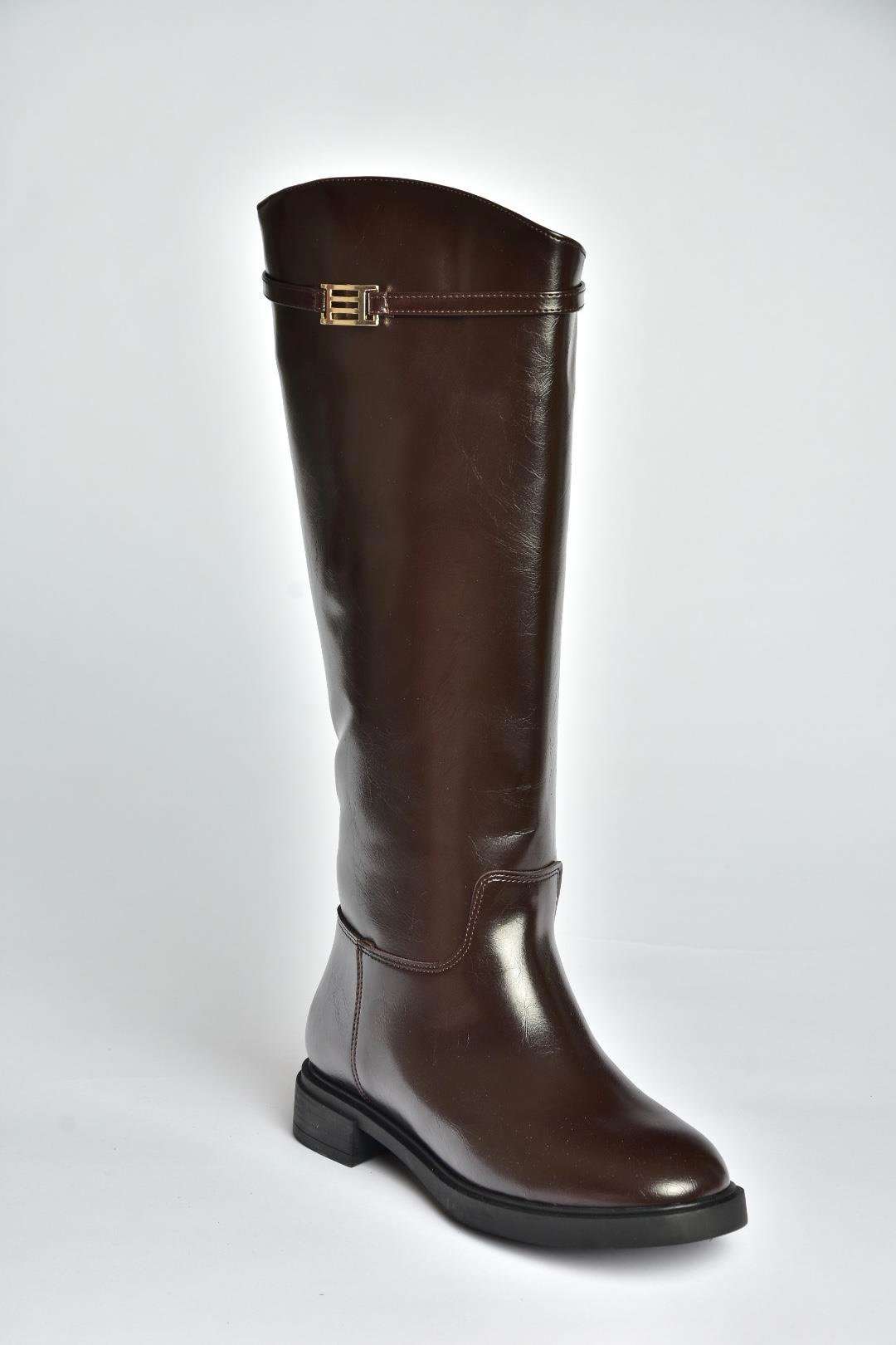 V973720909 Kahverengi Klasik Alçak Tabanlı Kadın Çizme