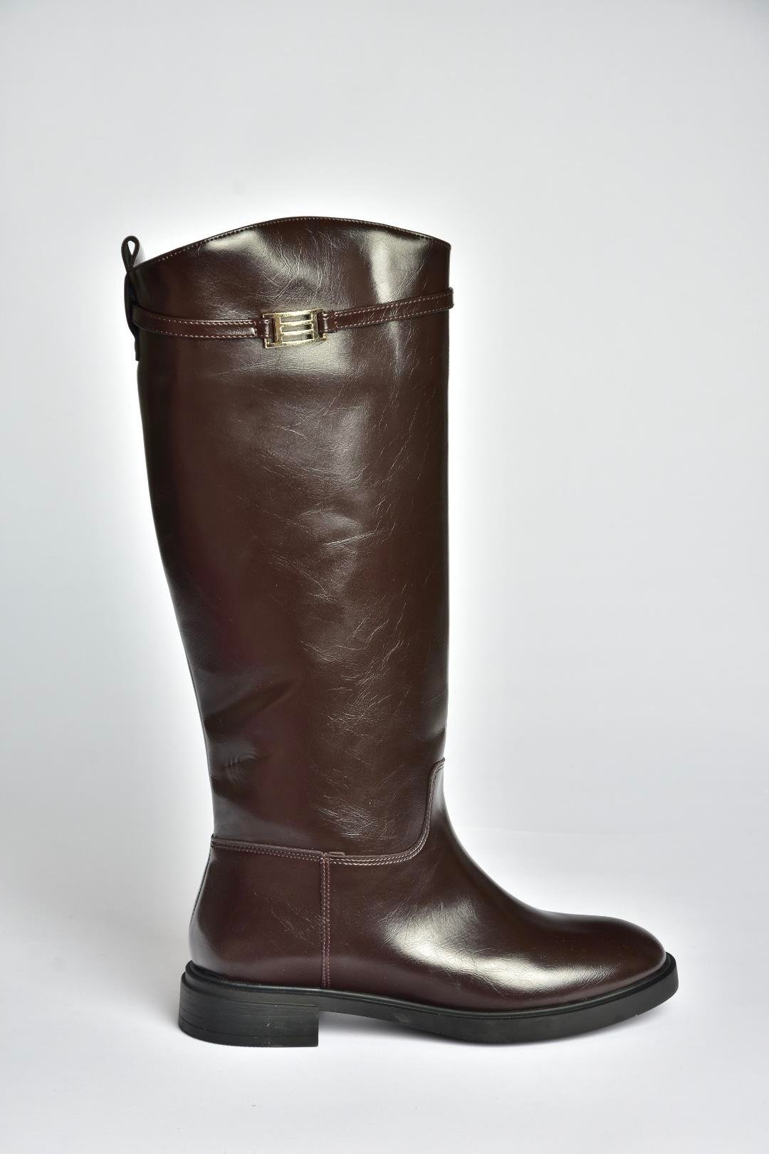 V973720909 Kahverengi Klasik Alçak Tabanlı Kadın Çizme