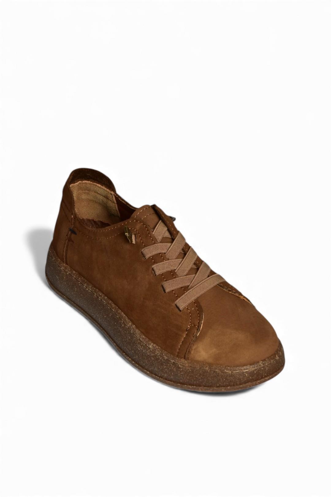 V999060501 Kahverengi Hakiki Deri Nubuk Kadın Spor Ayakkabı Sneakers