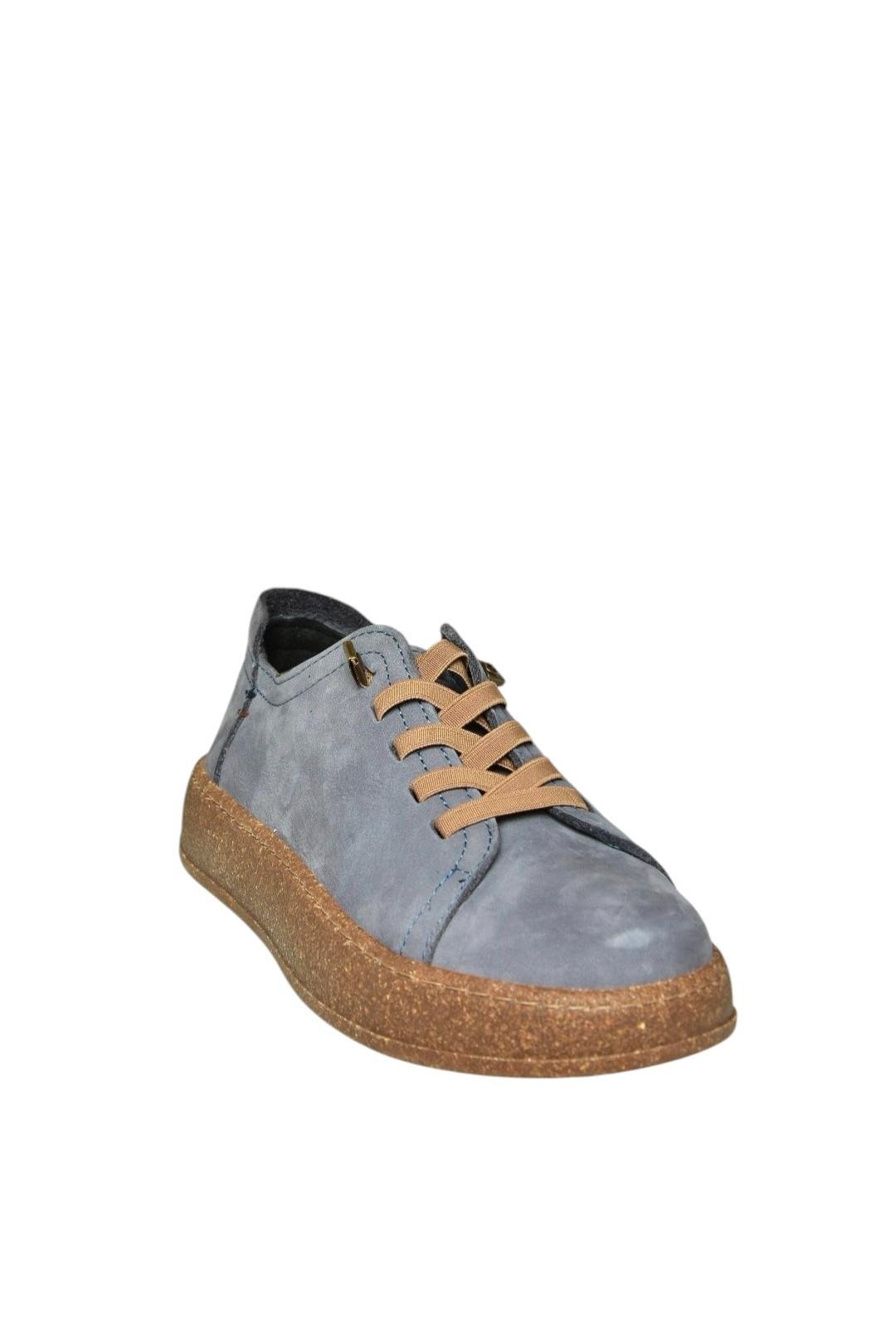 V999060501 Mavi Hakiki Deri Nubuk Kadın Spor Ayakkabı Sneakers