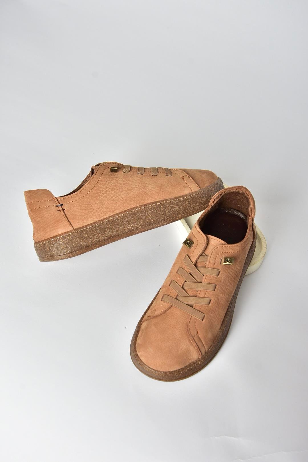 V999060501 Taba Hakiki Deri Nubuk Kadın Spor Ayakkabı Sneakers