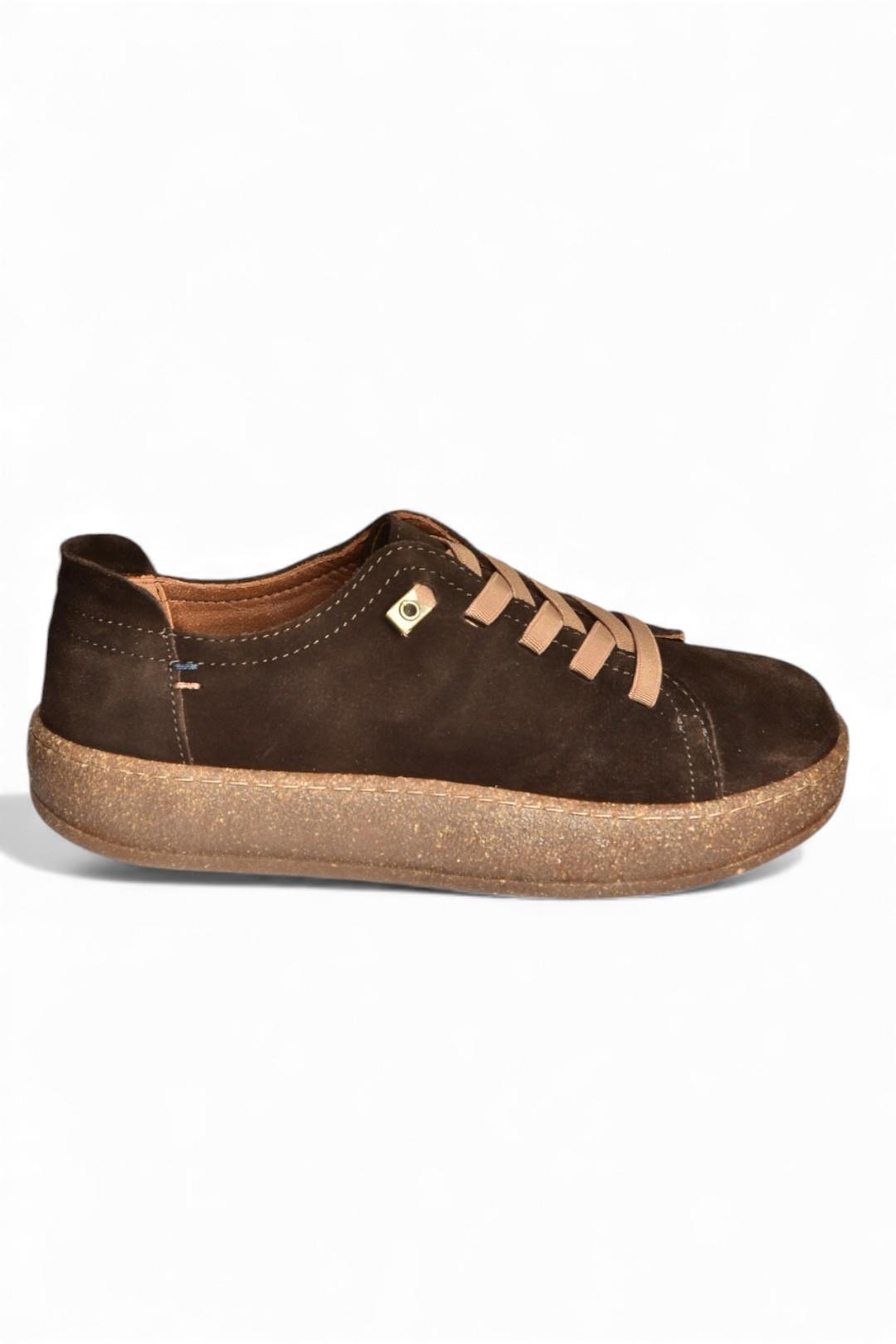 V999060502 Kahverengi Hakiki Deri Süet Kadın Spor Ayakkabı Sneakers