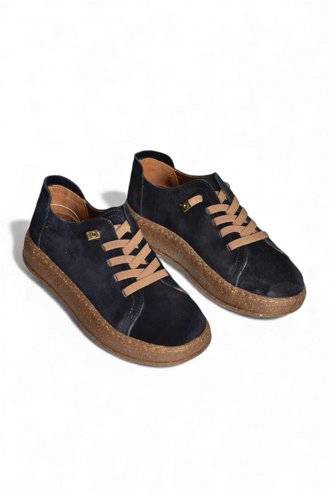 V999060502 Lacivert Hakiki Deri Süet Kadın Spor Ayakkabı Sneakers