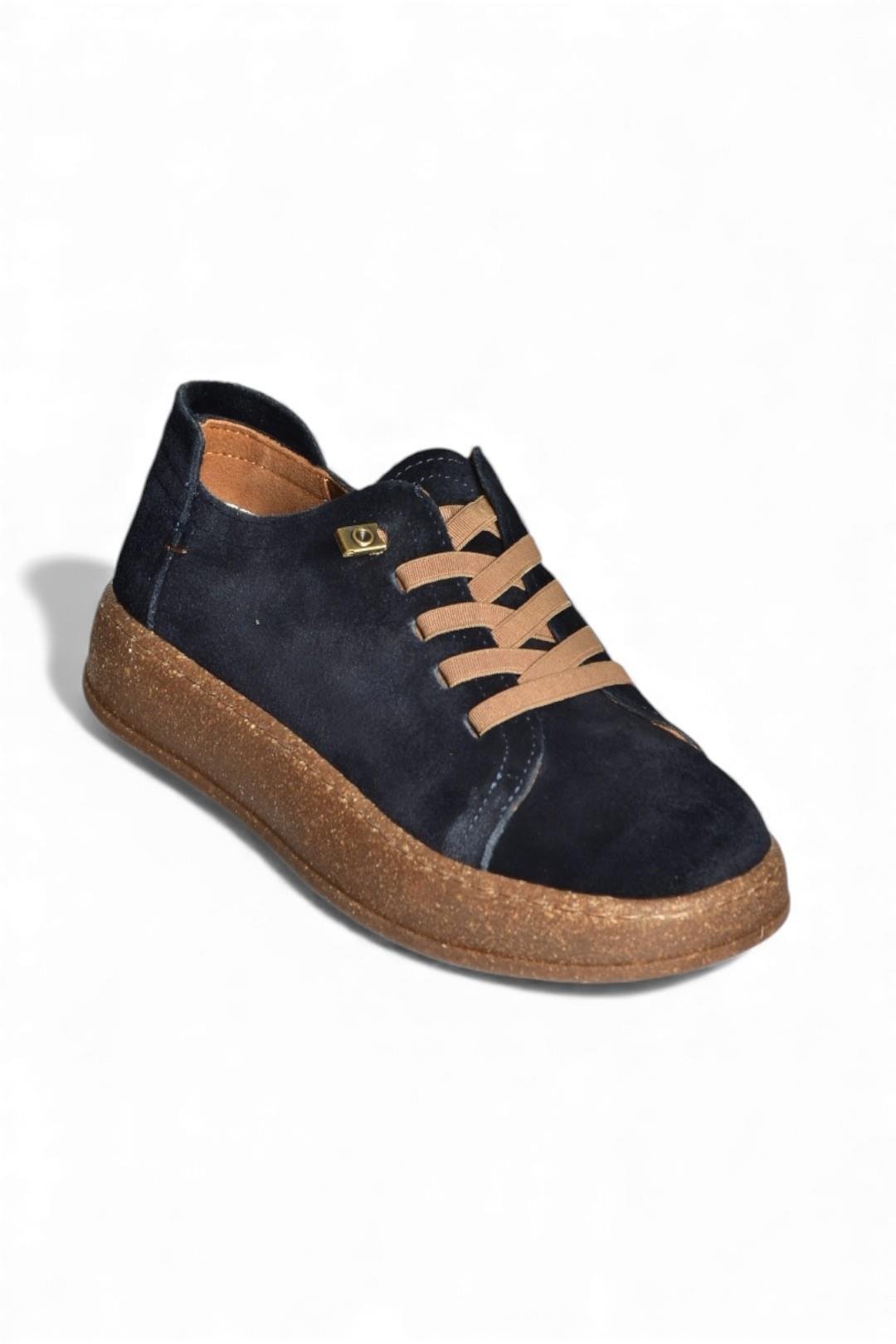 V999060502 Lacivert Hakiki Deri Süet Kadın Spor Ayakkabı Sneakers