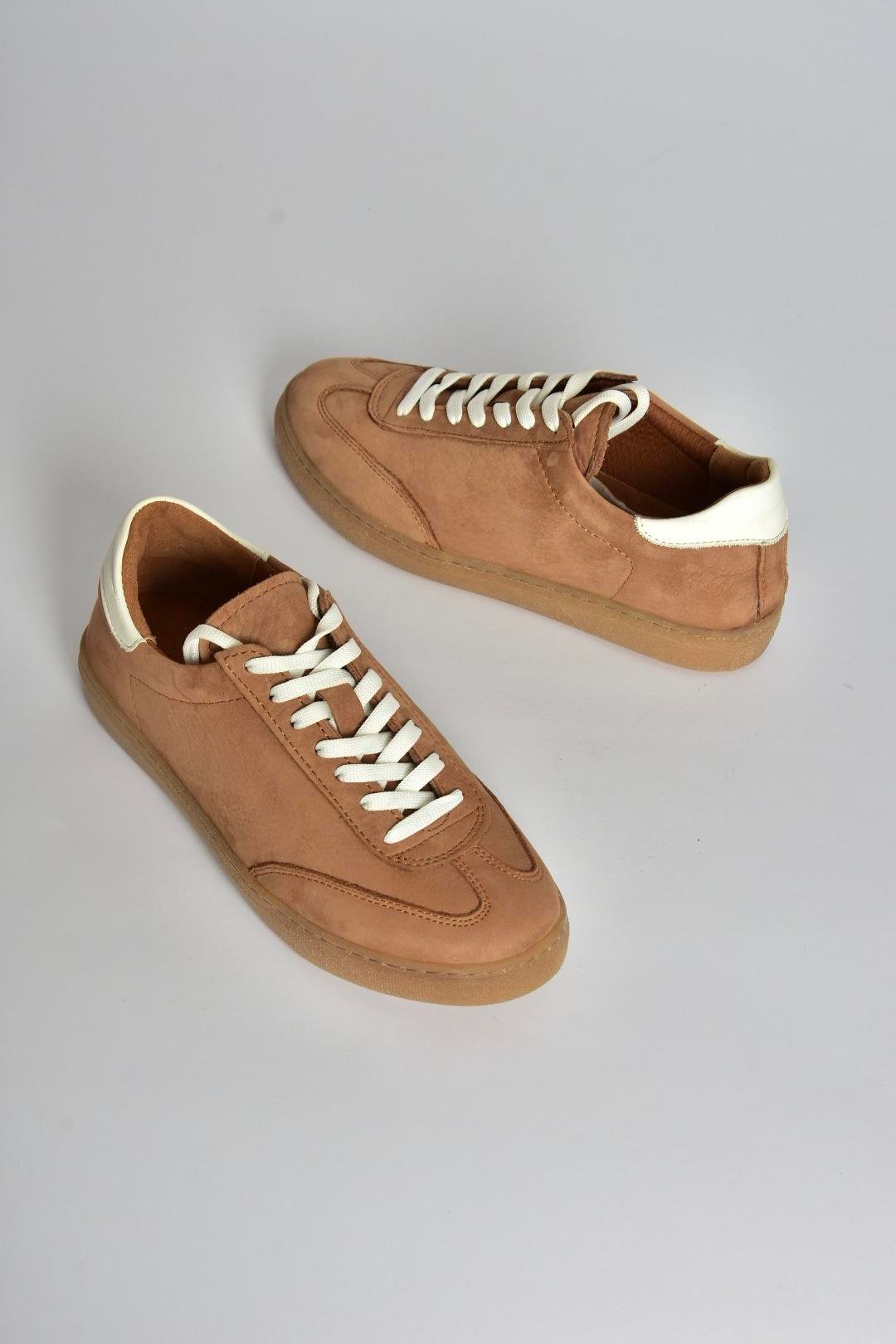 V999061501 Taba Hakiki Deri Nubuk Kadın Spor Ayakkabı Sneakers