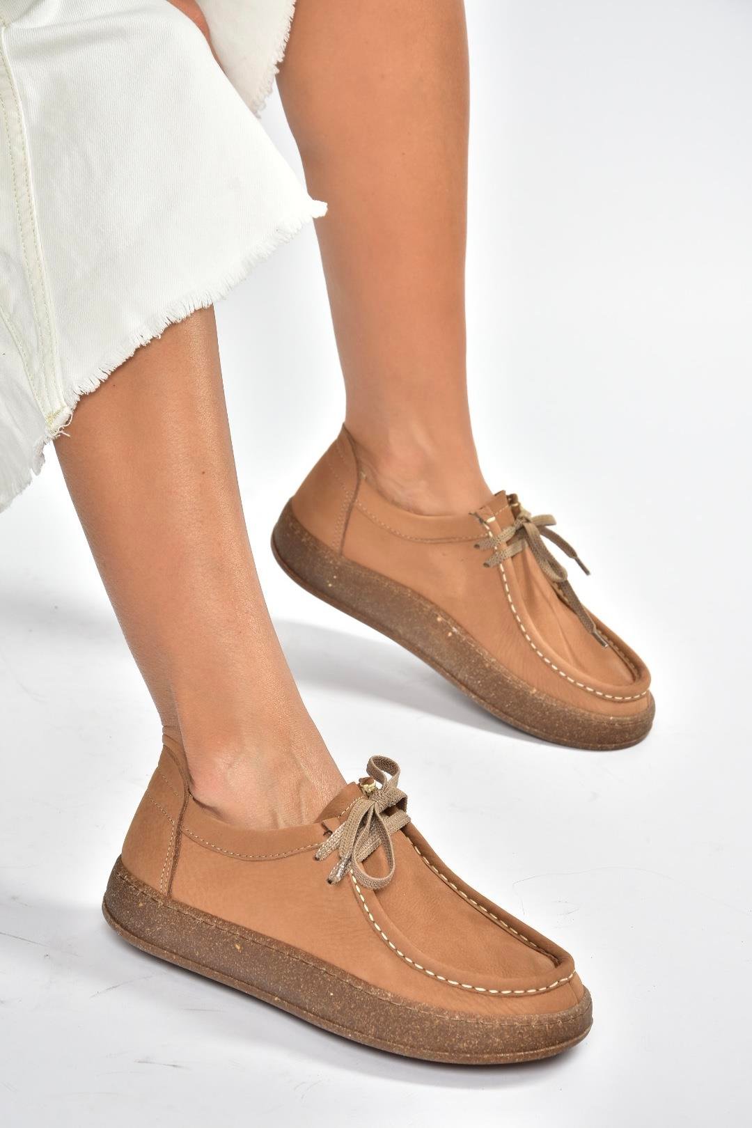 V999646401 Taba Hakiki Deri Nubuk Kadın Ayakkabı