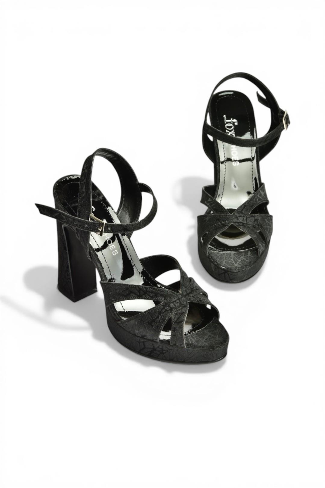 Y246170214 Siyah Sim Kalın Platform Topuklu Abiye Ayakkabı