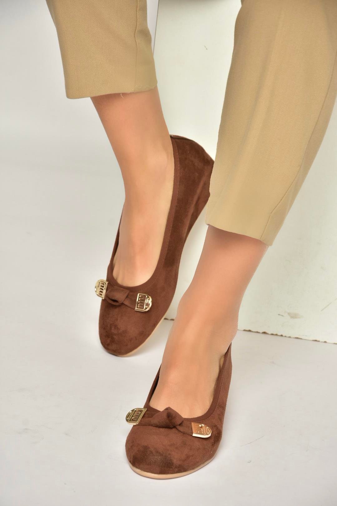 Y250750702 Kahverengi Süet Alçak Dolgu Tabanlı Kadın Ayakkabı