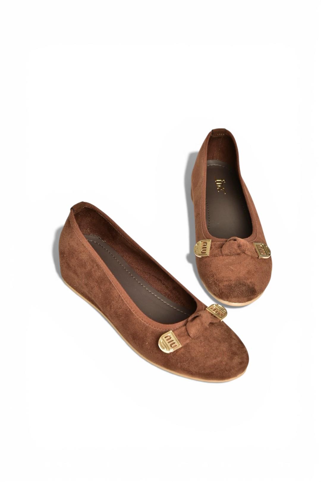 Y250750702 Kahverengi Süet Alçak Dolgu Tabanlı Kadın Ayakkabı