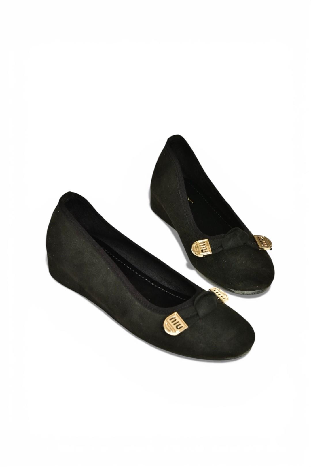 Y250750702 Siyah Süet Alçak Dolgu Tabanlı Kadın Ayakkabı